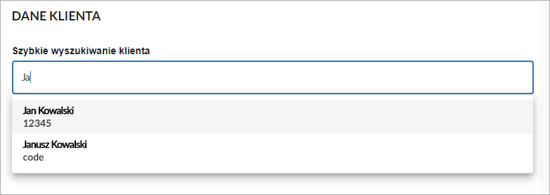 Ekran dodawania klienta do faktury