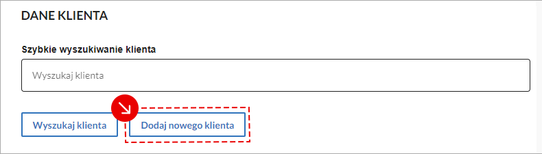 Ekran dodawania klienta do faktury
