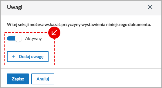Wyb&oacute;r opcji w oknie Adnotacje