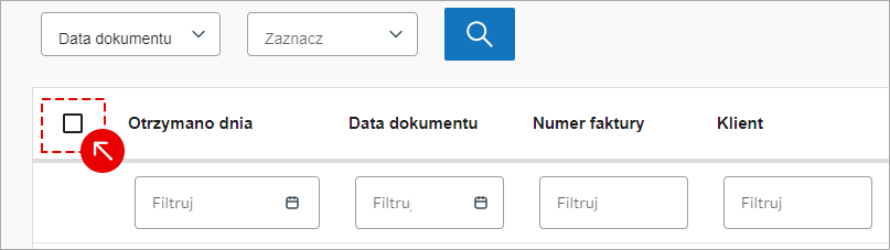 Ekran z tabelą faktur otrzymanych
