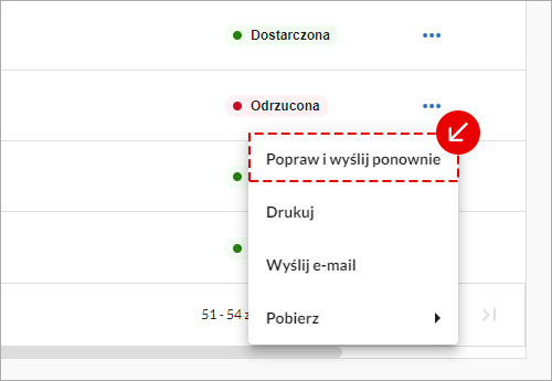 Ekran z tabelą wystawionych faktur