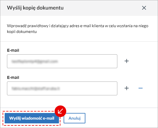 Ekran wysyłania faktury